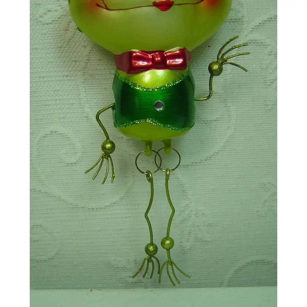 PIER 1 IMPORTS MR. FROGGIE GLASS ORNAMENT WITH WIRE LEGS
